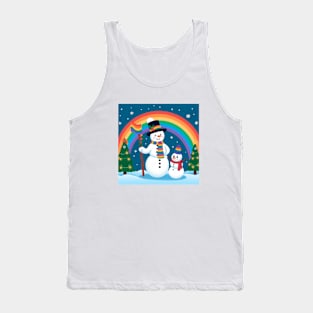 Two cute snowman, rainbow in the snow Tank Top